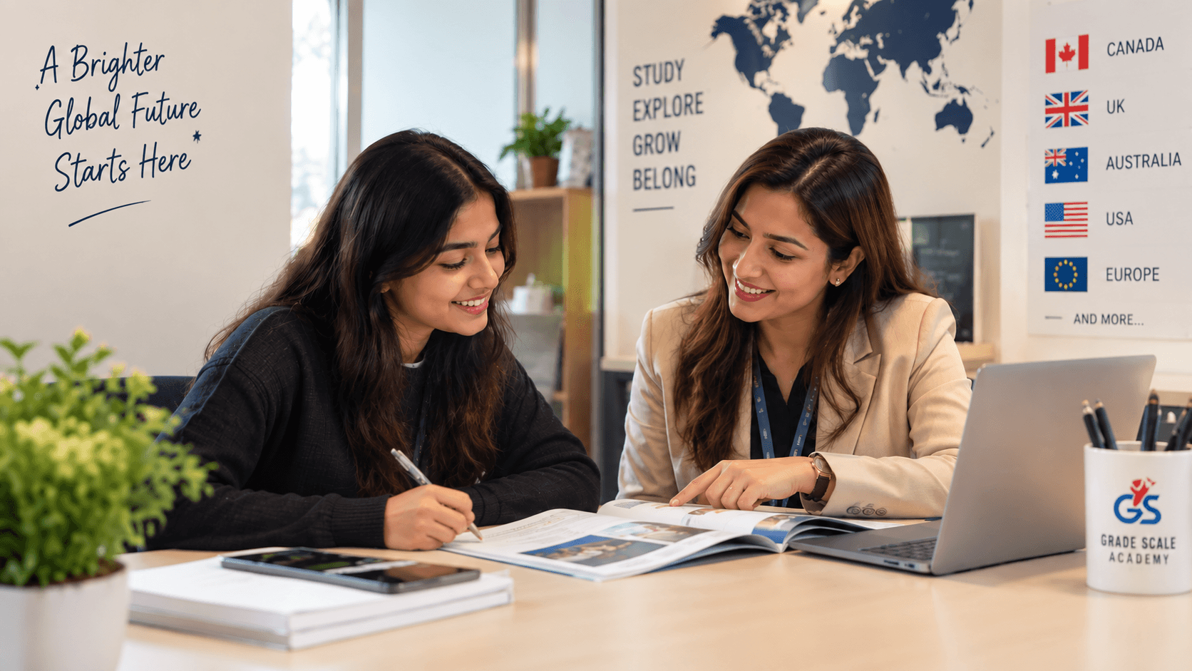 Students on university campus representing overseas education guidance