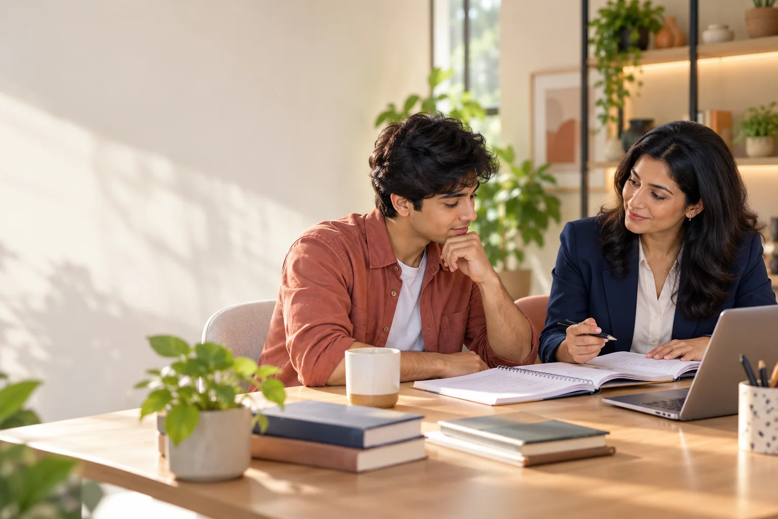 A student and counsellor discussing study options together